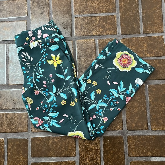 LOFT Pants - LOFT Green Multicolor Floral Print Trouser Pant